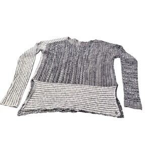 Roxy Women's Knit Sweater Size S Gray White Stripe Patchwork Long Sleeve 3h